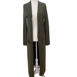 Theory 100% Soft Cashmere Long Cardigan in Olive Medium